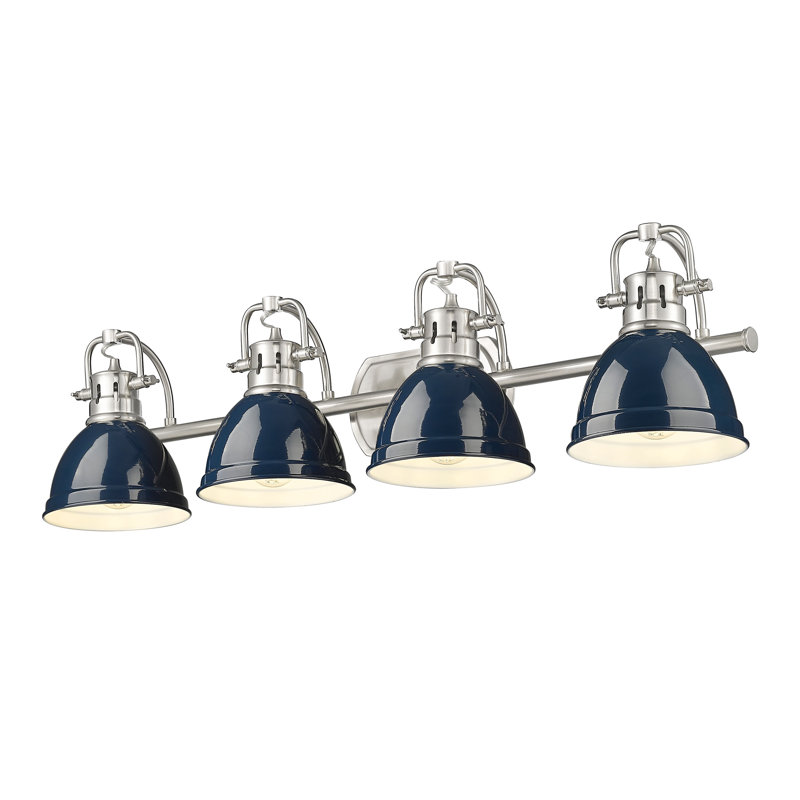 Ensemble de meuble-lavabo 4 lumières Brynnan, Étain, Bleu marine mat
