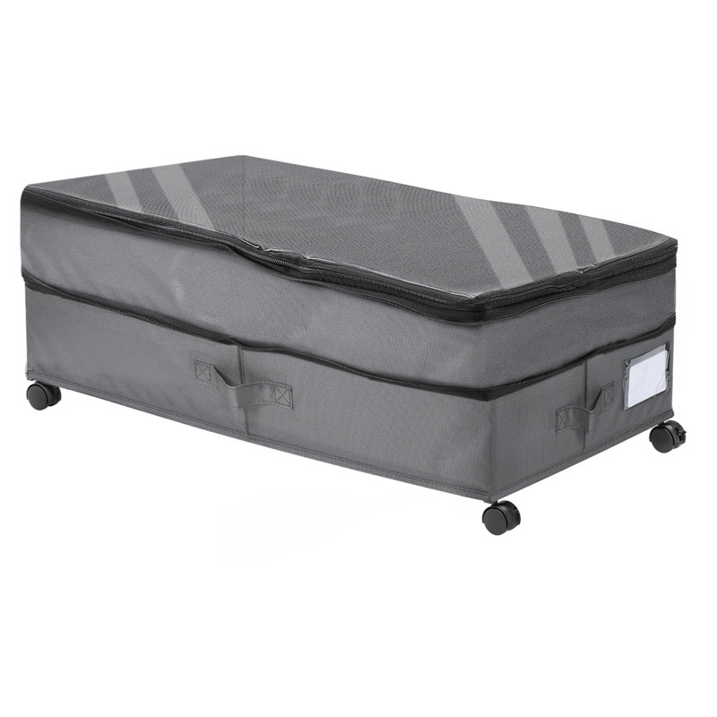 Retractable Under-Bed Storage Organizer With Wheels Gray