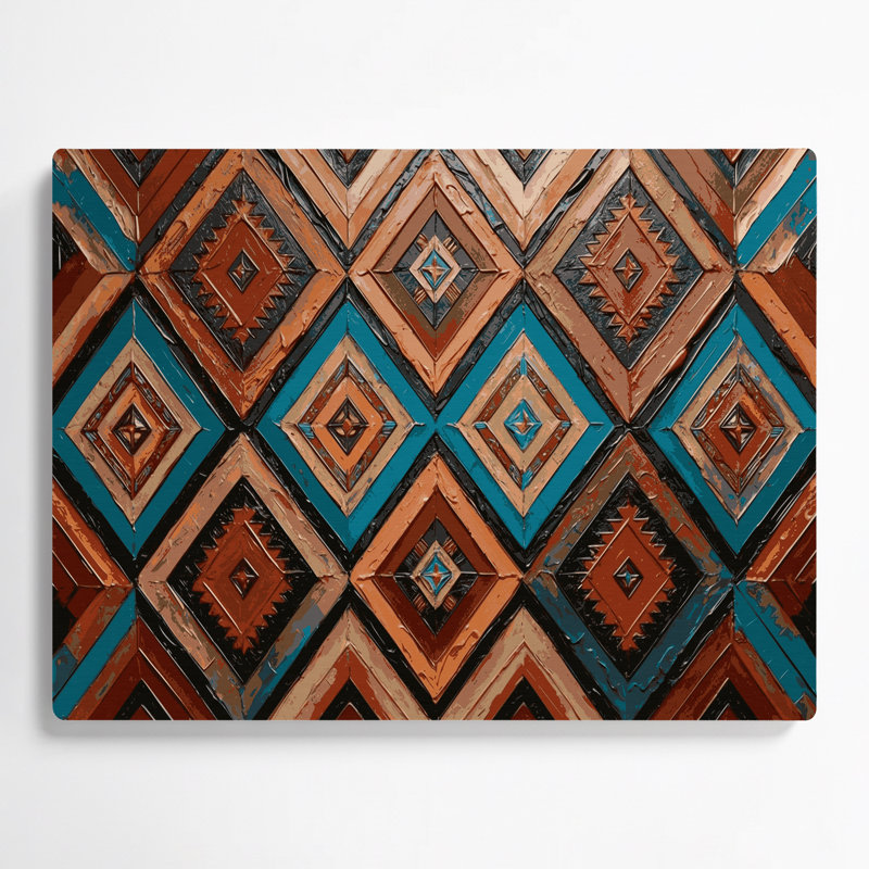 Motif sud-ouest Zuni losanges 238, art mural en métal brun, H 12 po x l 18 po