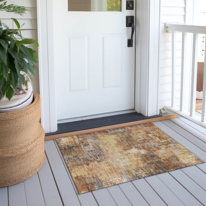Machine Washable Indoor/Outdoor Chantille ACN2790 Abstract Rug, 1'8" x 2'6", Copper