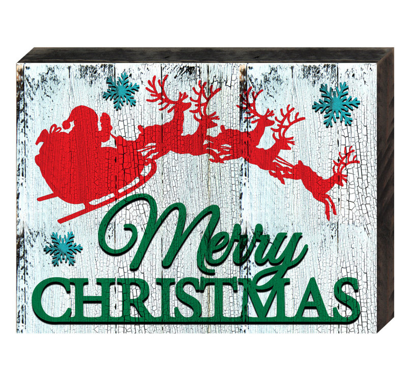 Décoration murale «Merry Christmas Santa's Sleigh», reproduction d'art, H 9 po x l 12 po x P 1,5 po