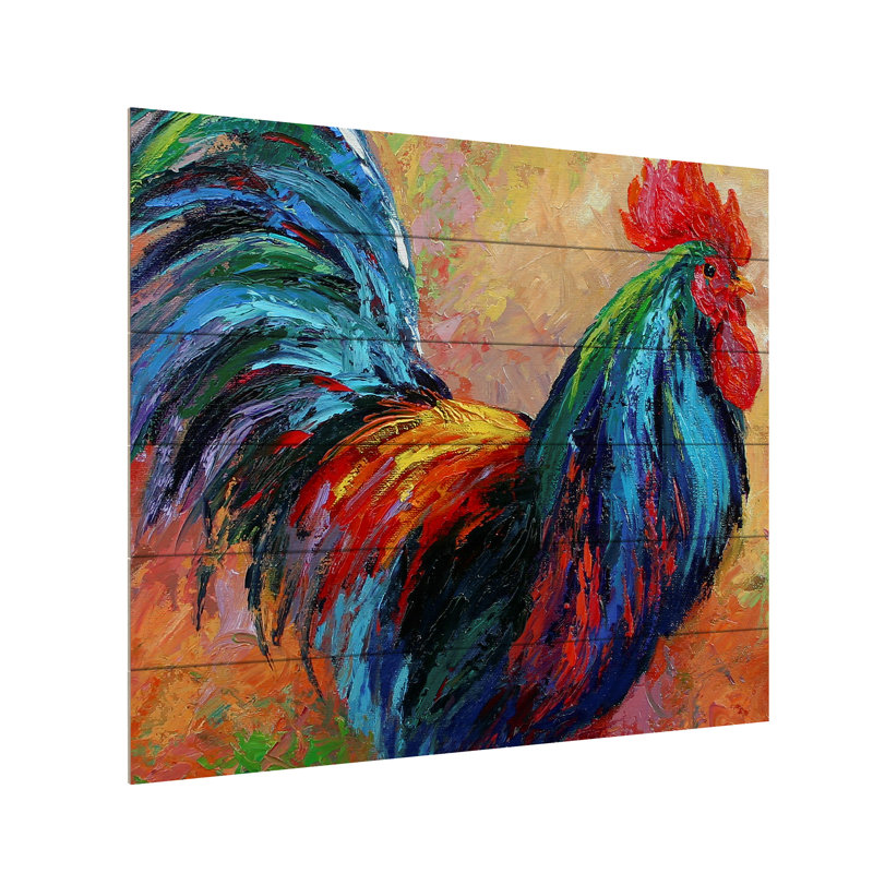 Imprimé « mr t rooster », H 18 po x l 22 po x P 0,5 po, Latte en bois