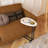 C-shaped side table in white, modern wood top with metal frame design for sofa and bedside placement-114039279
