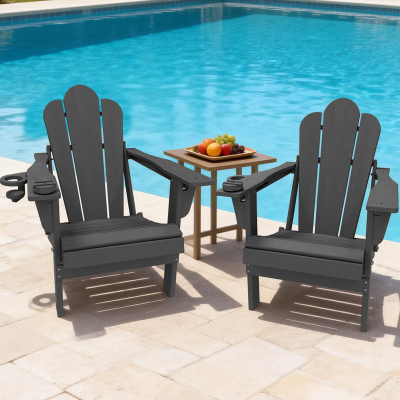 Fauteuil Adirondack d'extérieur inclinable et pliable avec support pour téléphone portable, Noir, 2
