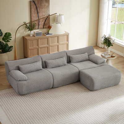 Modern Modular Grey Corduroy Sofa, Cloud-inspired Comfort For Living Room