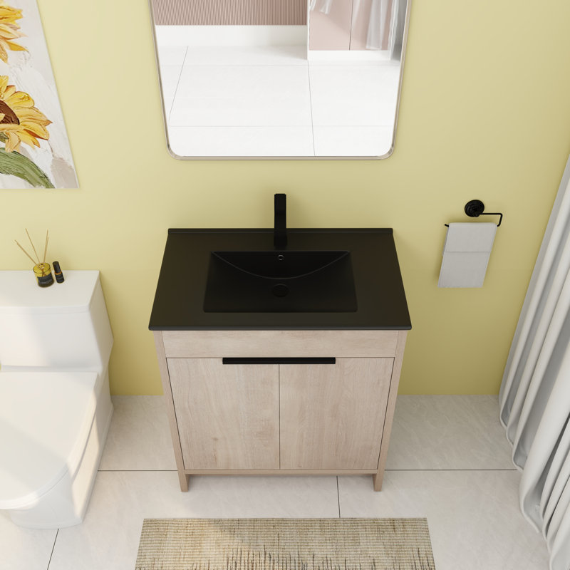 Meuble-lavabo simple 30,06 po avec comptoir en céramique, Noir