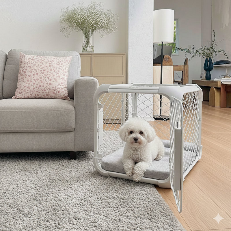 Caisse pour chien Evolv - chenil mince et durable avec panneau de plafond amovible et conception modulaire - sécuritaire, élégant et pratique (frêne, moyen)