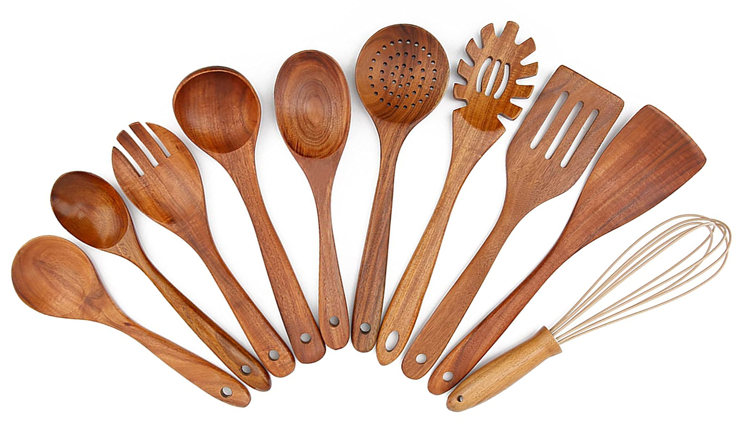 BOKALAKA Wooden Spoons for Cooking, Wooden Utensils for Cooking 7 Pcs  Natural Teak Wooden Kitchen Utensils Set Wooden Cooking Utensils