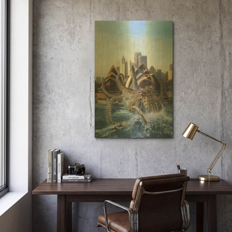 Art mural Aurum «Catch Of His Life» par Damir Martin, art mural en métal doré, 24 po x 36 po, 24 po x 36 po