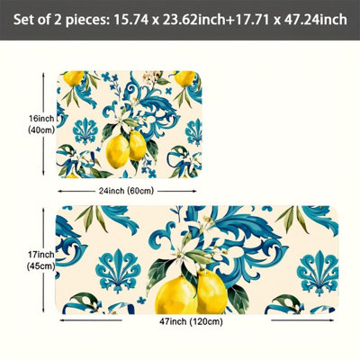 Blue Lemon Kitchen Mats, 2 PC, for Kitchen & Living Room