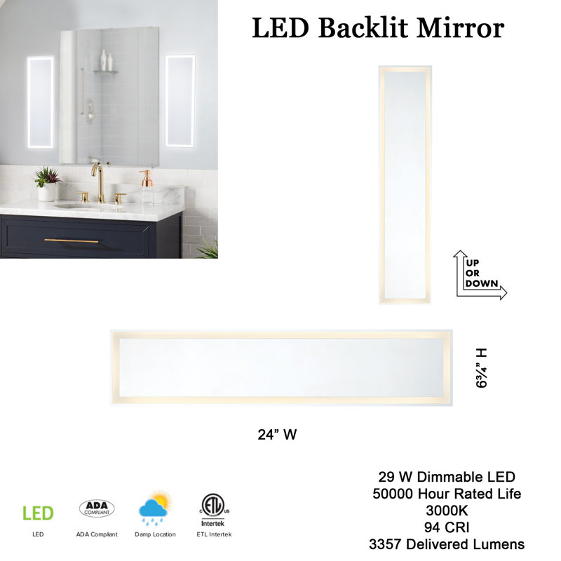 Genero LED Wall Mirror, 6.75" x 24"