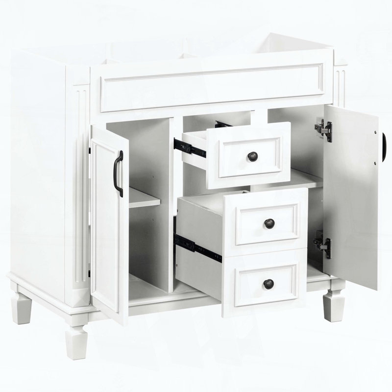 Meuble-lavabo seul, avec deux portes à fermeture amortie, structure en bois massif et rangement dissimulé, blanc., White