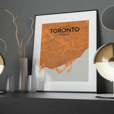 Toronto City Map in Orange 1 Piece Wall Art