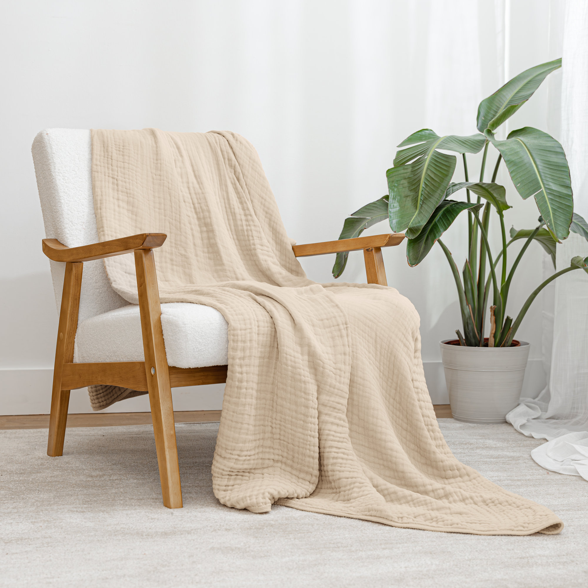 Karlina Muslin Blanket, Throw, Sand