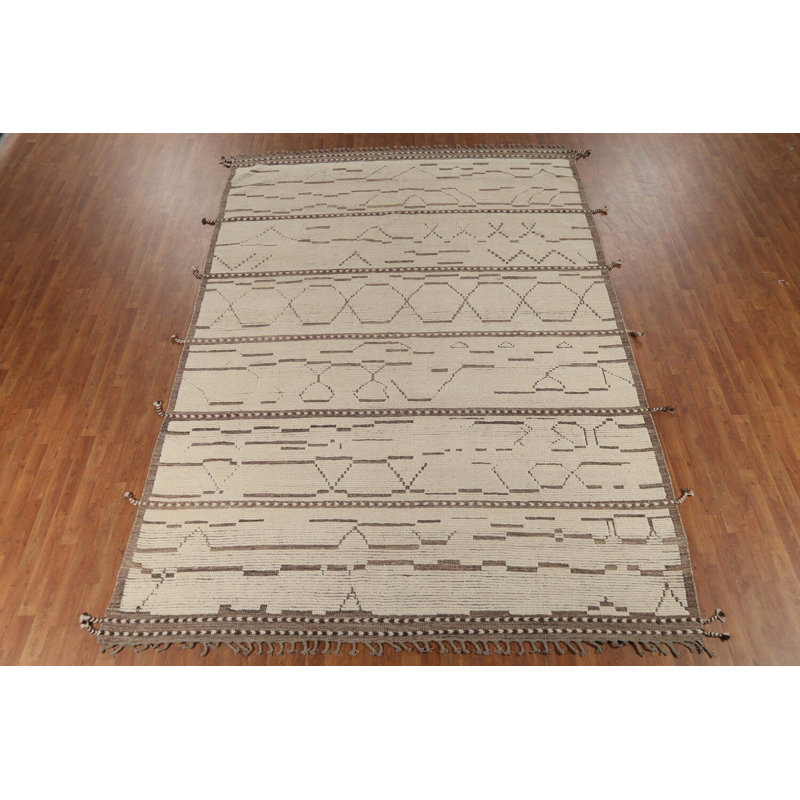 Tapis marocain abstrait fait à la main ivoire 9 x 13