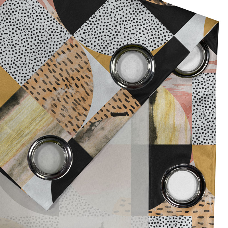 Dakota Fields, rétro, oeillets, quart de rideau, cercles, art abstrait, 50 po x 84 po, gris anthracite foncé