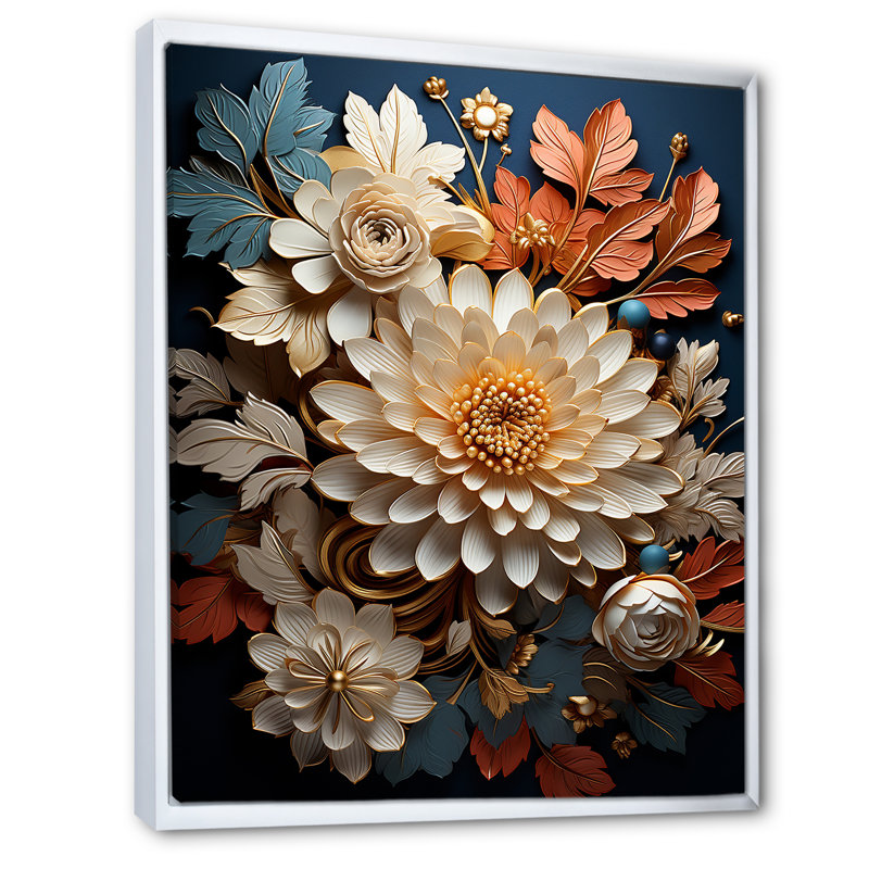Maman ornée de feuilles dorées sur toile, Cadre flottant blanc, H 32 po x l 24 po x P 1 po