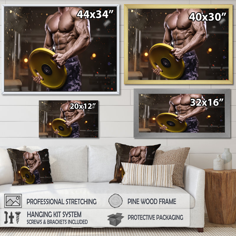Haltères musclés, H 30 po x l 40 po x P 1,5 po, Cadre photo noir