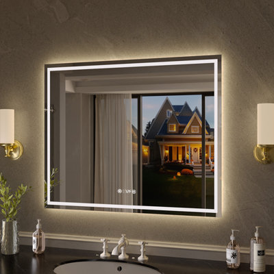 Miroir de salle de bain mural en cristal poli à DEL à intensité variable avec miroir à DEL à intensité variable de 42 po x H 36 po Flicker