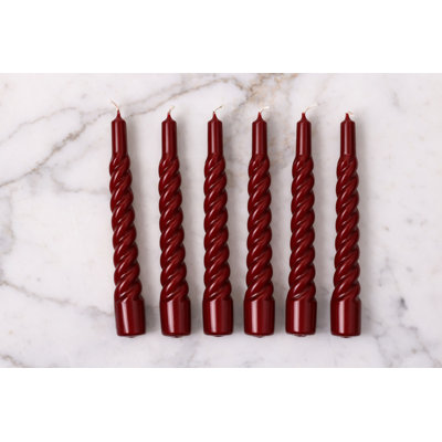 Bougies coniques torsadées laquées - Lot de 6 - Rouge merlot