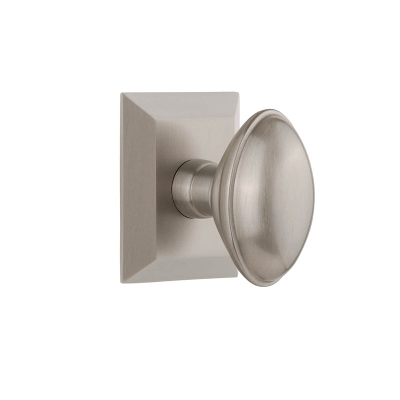 Grandeur Concealed Screw Mechanism Oval Knob with Square Rosette, Satin Nickel