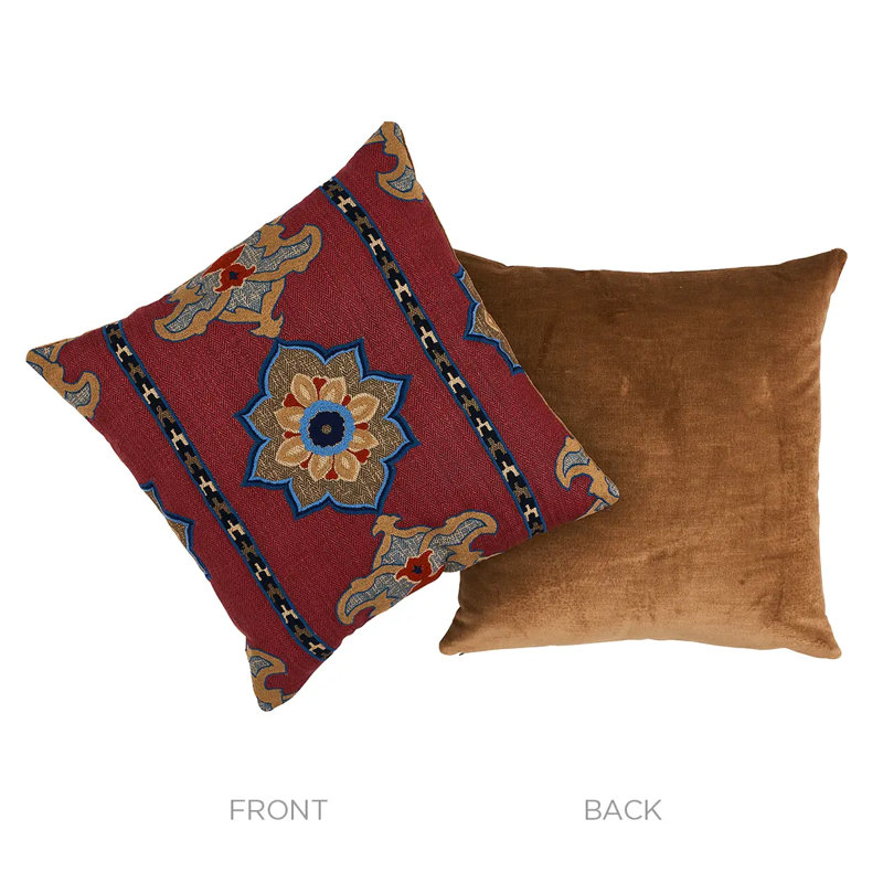 Temara Embroidered Pillow, Pomegranate, 22" x 22"