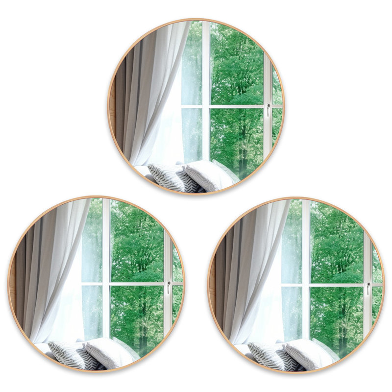 Ensemble de 3 miroirs muraux Linne, Or, 24 po x 24 po