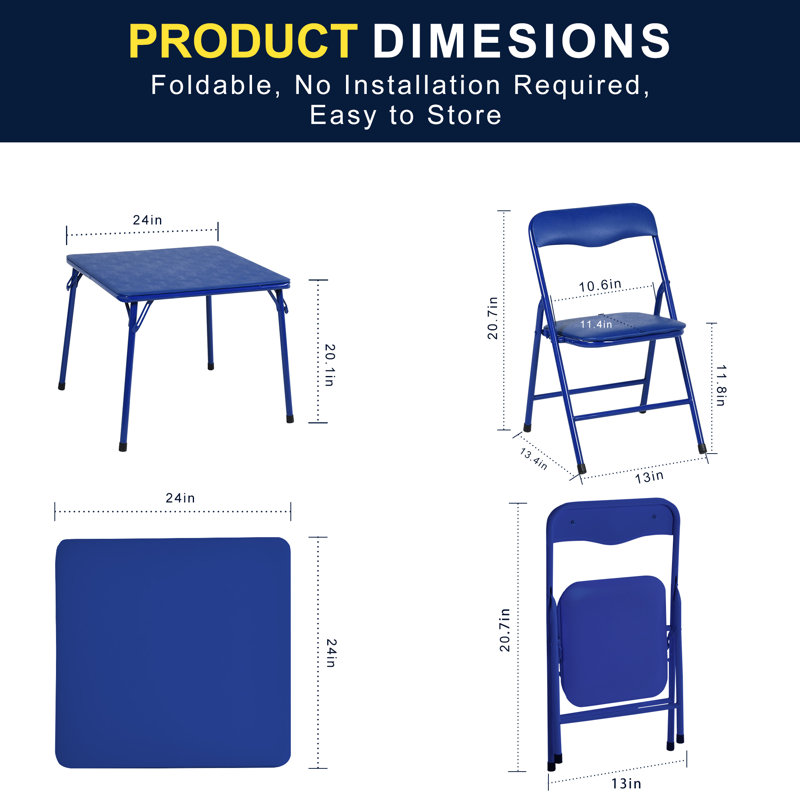 5 Pieces Colourful Folding Set Table and Chair for Kids with Durable Metal Frame and Easy-Clean Plastic for Daycare Classrooms and Playrooms