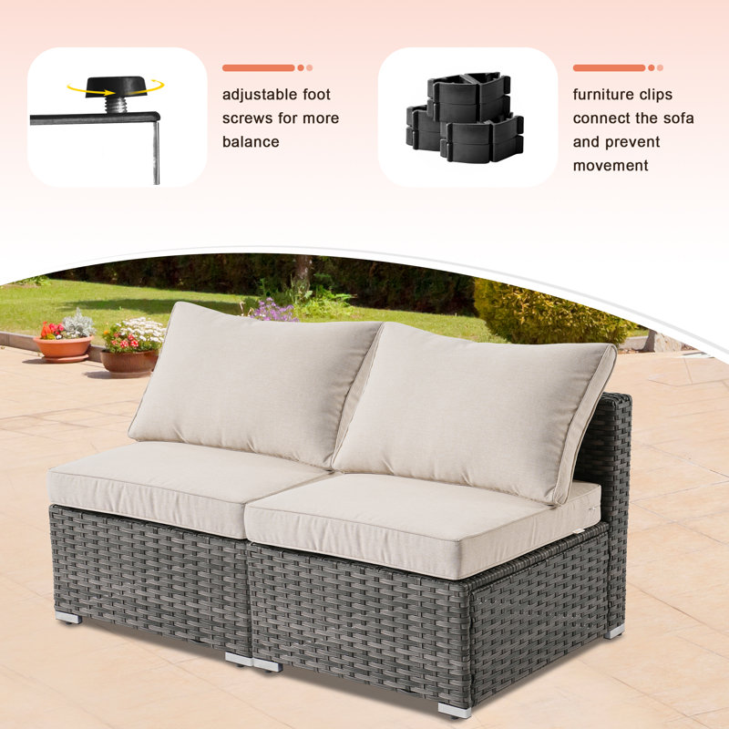 Premium All-Weather Wicker 6 - Person Modular Patio Conversation Sets with Cushions, Beige