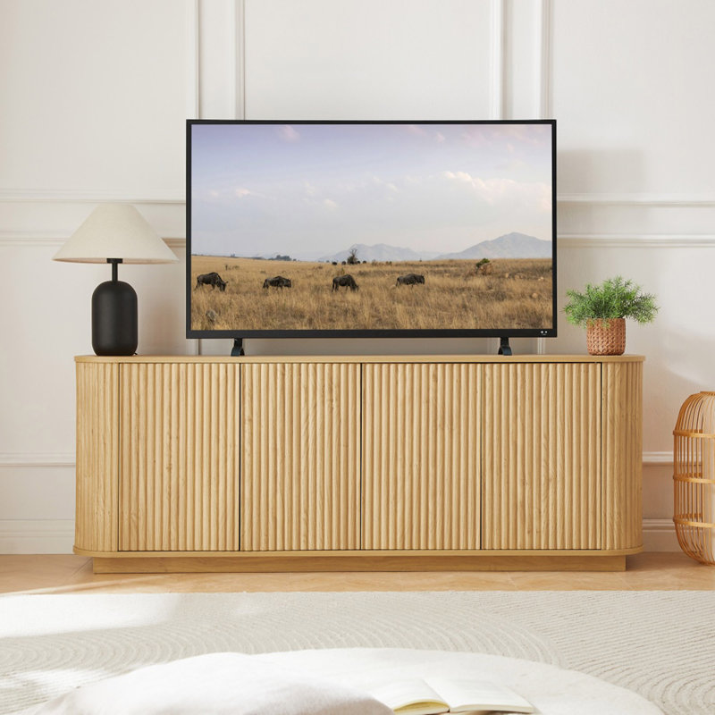 Sideboard Storage Cabinet TV Stand With Wave Pattern Buffet Cabinet Wooden Vertical Striped Cabinet For Kitchen/Bedroom/Entryway, 64''W X 15''D X 24''H.
