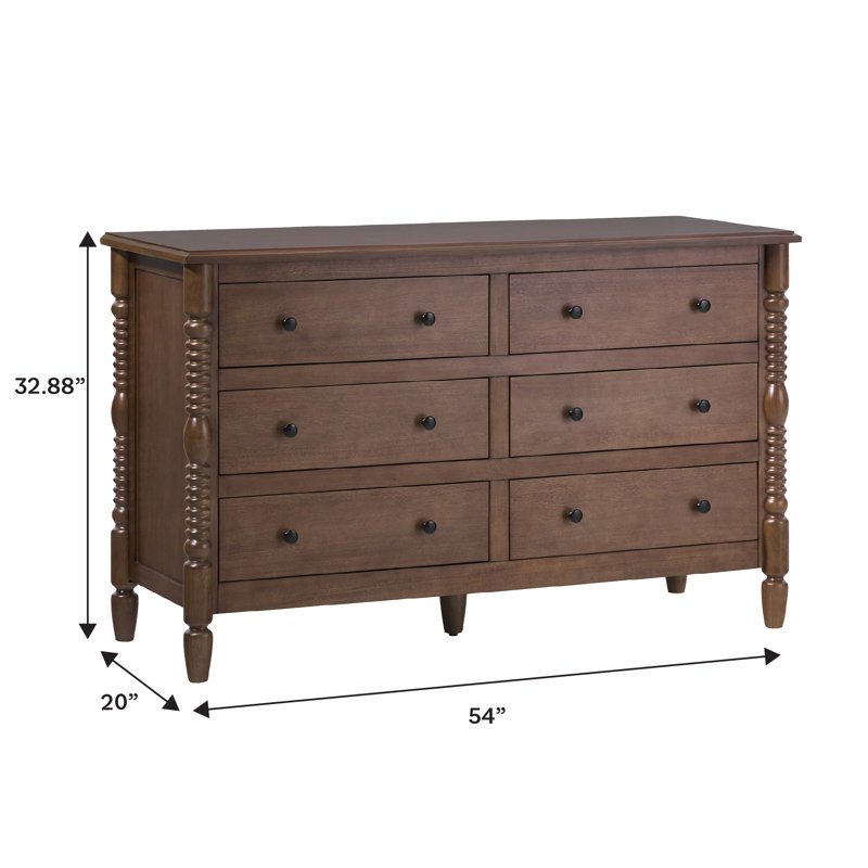 Jarrell Easy Assembly Solid Wood Spindle 6-Drawer Dresser Kelly Clarkson Home Color: Dark Brown