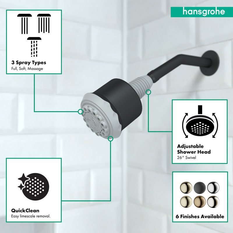 Clubmaster Multi Function Adjustable Shower Head, Matte Black