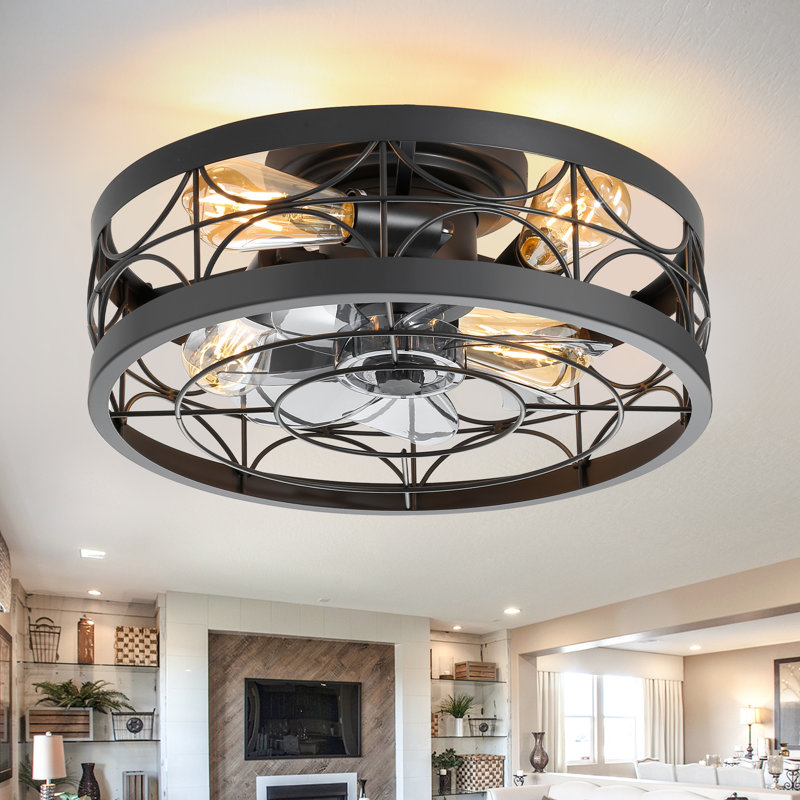 16.5 Inch Flash Mount Ceiling Fan with Light and Remote, DC Motor, E26 Bulbs