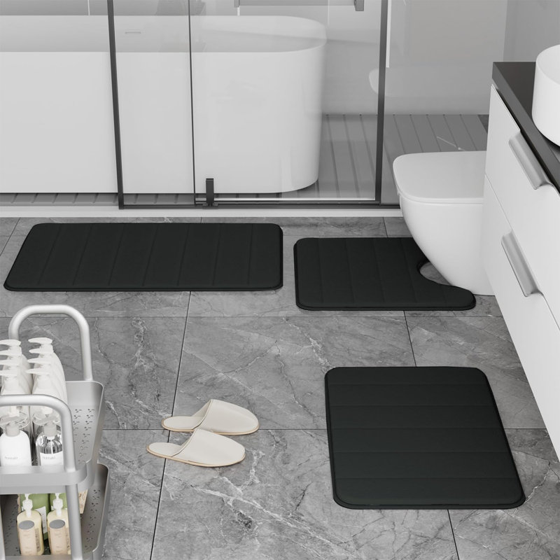 Ensemble de tapis de salle de bain en mousse viscoélastique, tapis de bain antidérapant 3 pièces, tapis de salle de bain lavables, tapis de toilette en U super moelleux absorbants, tapis Bahroom