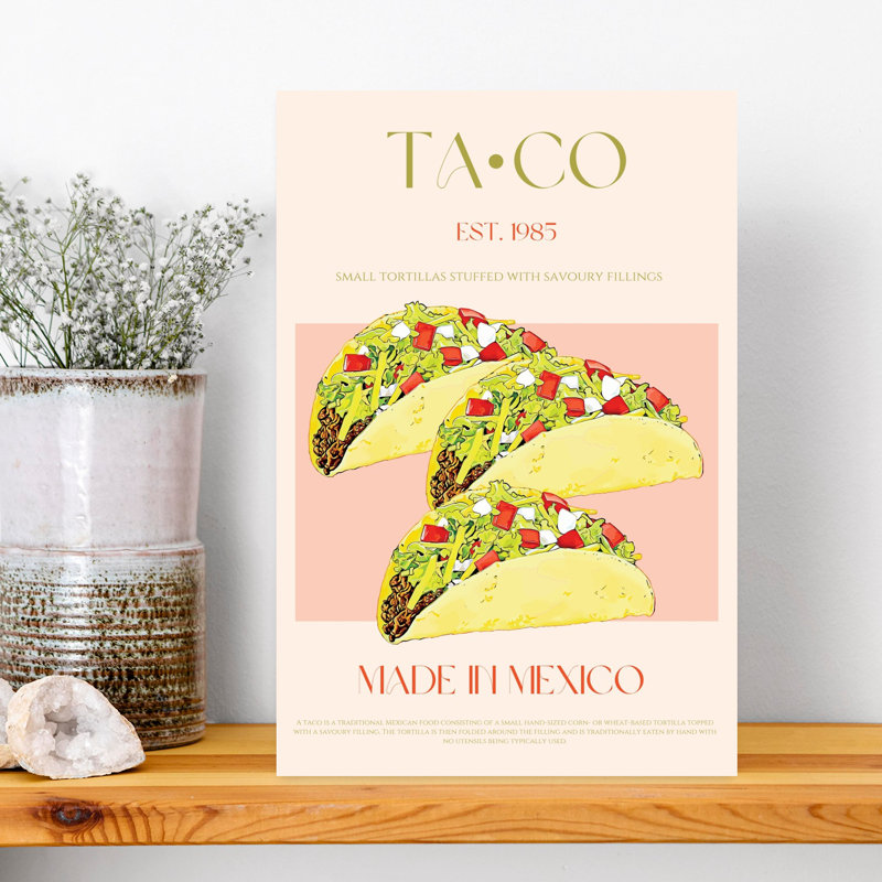 Tacos mexicains authentiques, art mural traditionnel, H 18 po x l 12 po