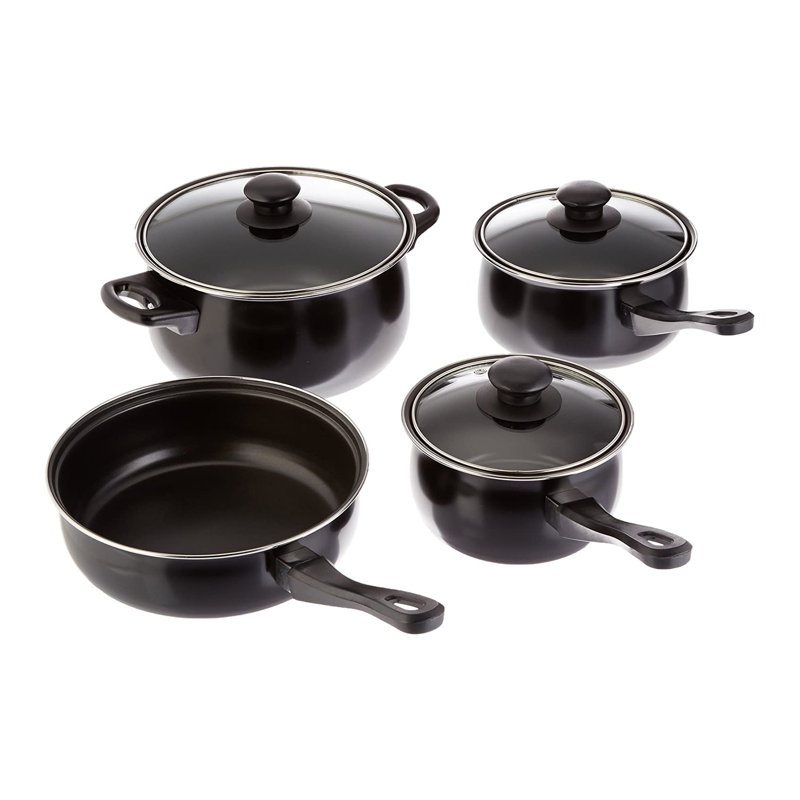 Gibson 7 Piece Carbon Steel Nonstick Pots And Pans Cookware Set With Lids, Black