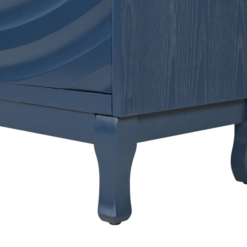Elegant Navy Blue Sideboard Featuring Sophisticated Wavy Pattern Doors With Arched Groove Design In A Stylish Four-Door Layout,Adjustable, Suitable For Study, Entryway And Living Room