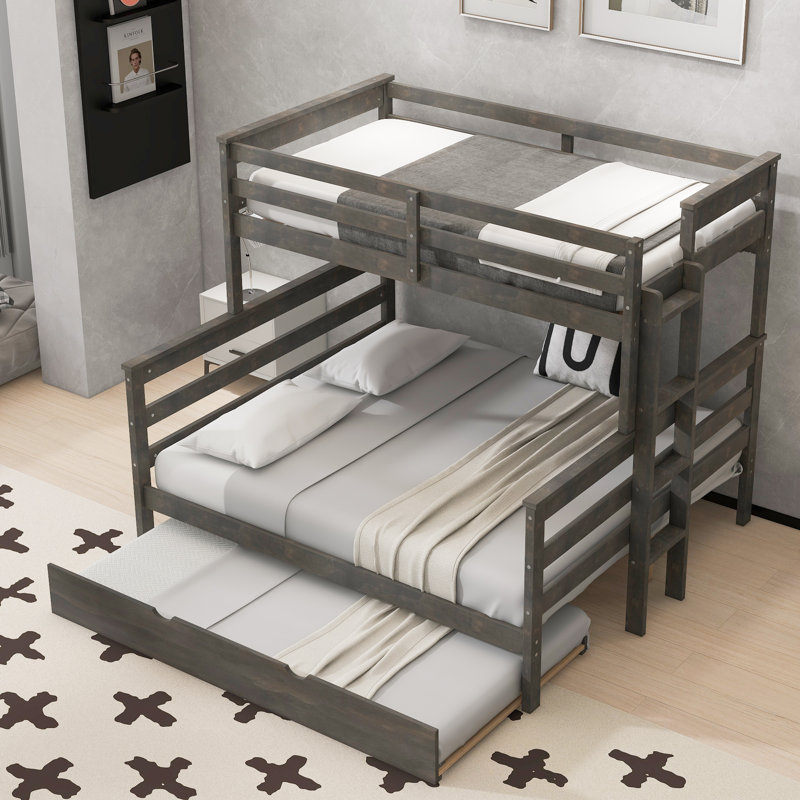 Mitchell Wooden Bunk Bed with Trundle & Ladder, Gray