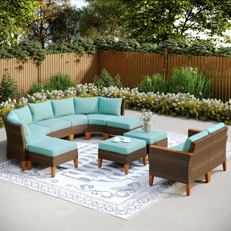 Ensemble de conversation modulaire avec coussins 11 pièces Salem, Bleu