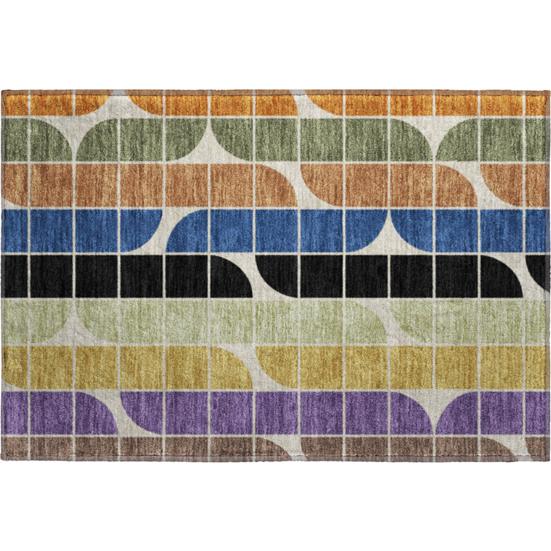 Premium Machine Washable Mayfield AMF2418 Geometric Rug, 1'8" x 2'6", Blue