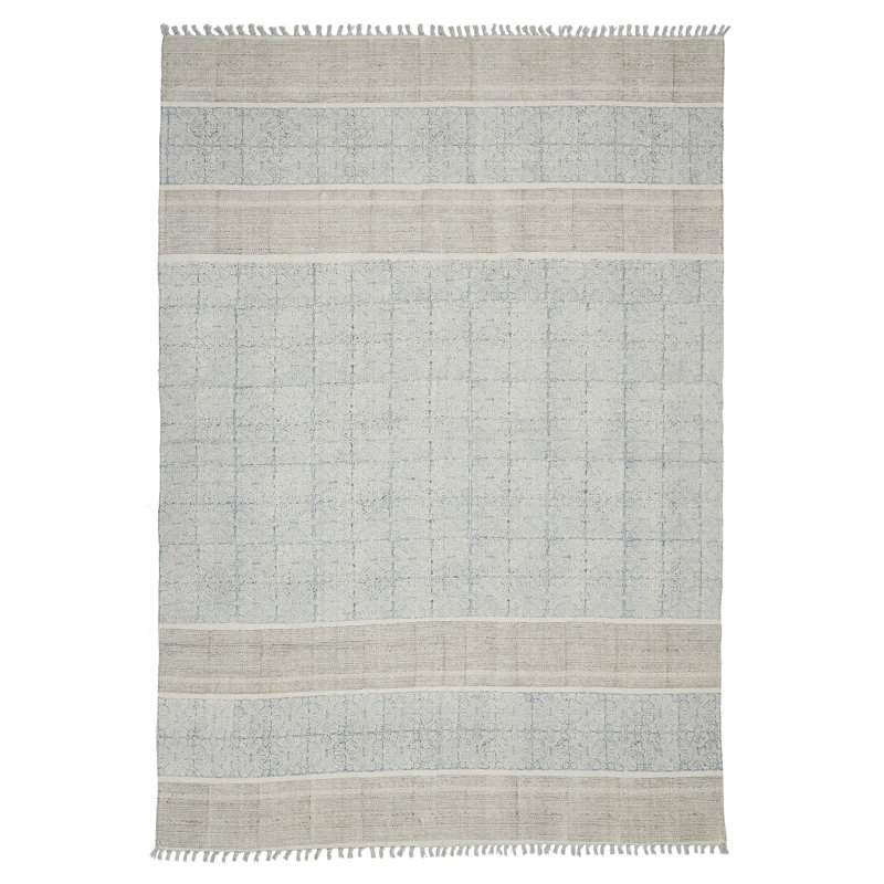 Handmade Blue Geometric Cotton Rectangular Rug 8'6" x 12'