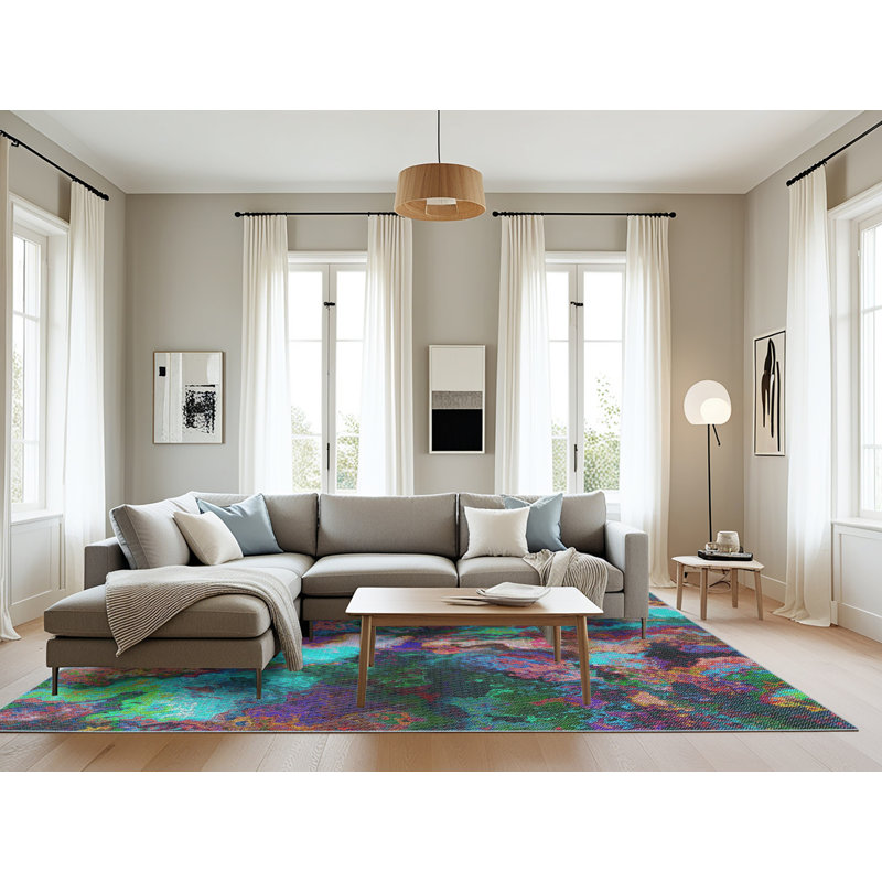 Vert abstrait/Tapis décoratif RD, Rectangle 8 pi x 12 pi
