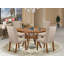 L'ensemble de salle à manger 7 pièces Mid Century comprend une table et 6 chaises en tissu de lin brun clair avec dossier rembourré - noyer antique-1224684155-1224853809