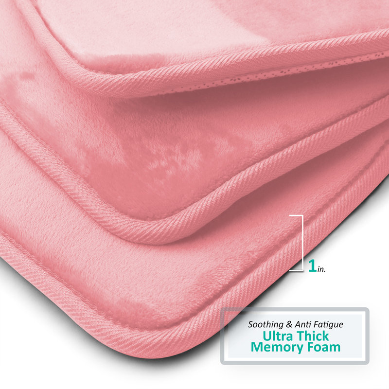 Aighan 3 Piece Ultra Soft and Absorbent Memory Foam Bath Rug Set with Non-Slip Backing, Coral Pink