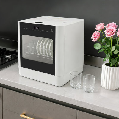Mini lave-vaisselle de comptoir 1,45 gallons avec 5 modes de lavage et nettoyage à haute température de 163 ° F pour 6 à 8 couverts