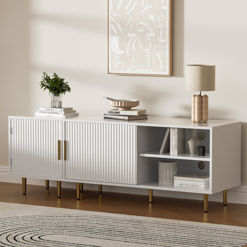 Combined Modern TV Stand For 55/60/65 Inch TV, Small Entertainment Center With Adjustable Shelf, TV Media Stand With Storage Cabinet, TV Console With Gold Legs For Living Room, Bedroom