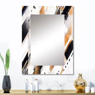 Or doré symétrique Sripes I - miroir mural unique Cubism, miroir moderne, impression d'art en métal