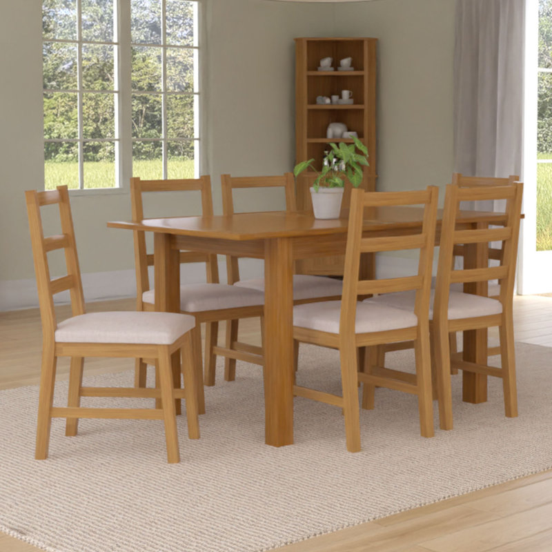 6 - Person Extendable Solid Oak Dining Set, Beige
