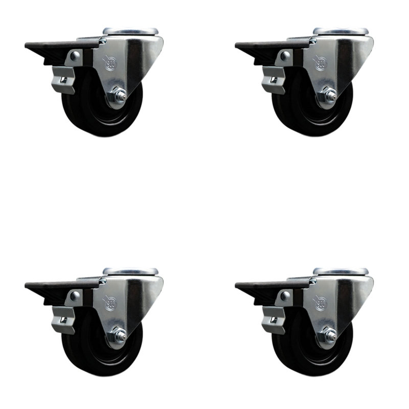 Ensemble de roulettes pivotantes à 3 trous avec roulettes phénoliques et freins Posi Lock SCC