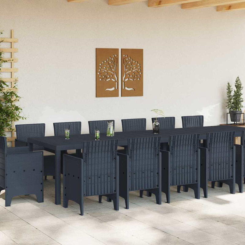 vidaXL Garden Dining Set 15 pcs Anthracite Polt rattan, Anthracite